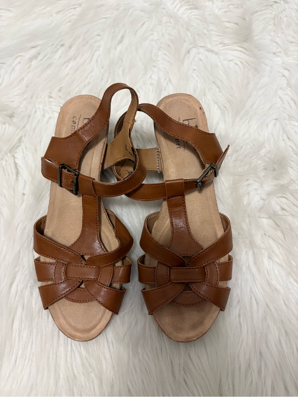B.o.c Comfort Natural Indie Hippie Leather Cork Strappy Heeled Sandals